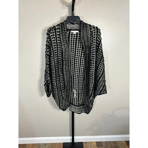 Joan Vass open front cardigan sweater wrap duster Cream-black sz S EUC - Picture 1 of 6
